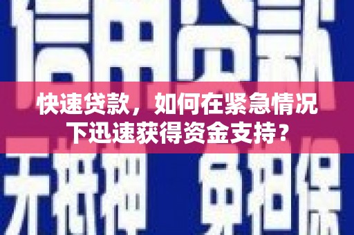 龙胜快速贷款，如何在紧急情况下迅速获得资金支持？
